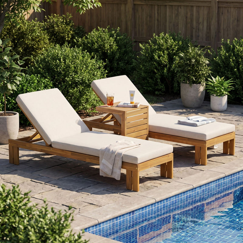 Outdoor Chaise Lounge Set & Side Table, 5 Position Adjustable Patio Recliner