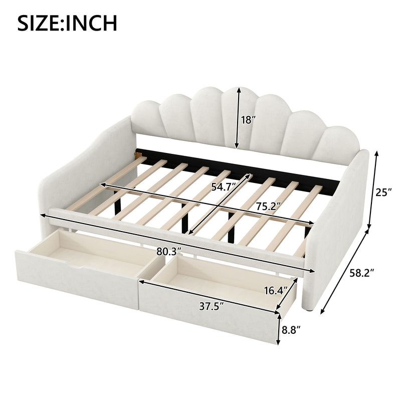 Upholstery Daybed Frame With Shell Shaped Backrest
