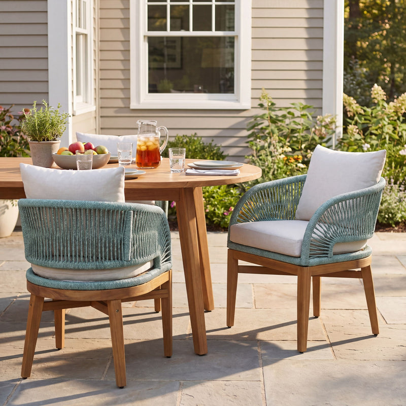 Outdoor Dining Chairs (Set of 2) - Beige / Green / Teak