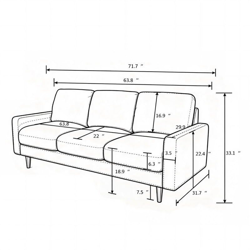3 Seater Sofa With Loose Back Cushions And Accent Pillows For Living Room - Dark Blue