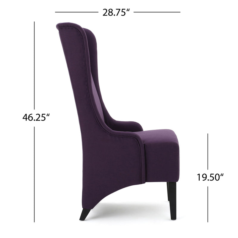 Fabric Dining Chair With High Back And Birch Wood Legs - Plum