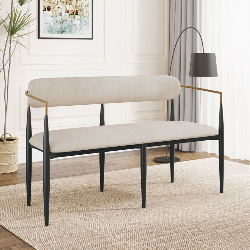 Modern Upholstered Loveseat Settee - Beige / Black / Gold