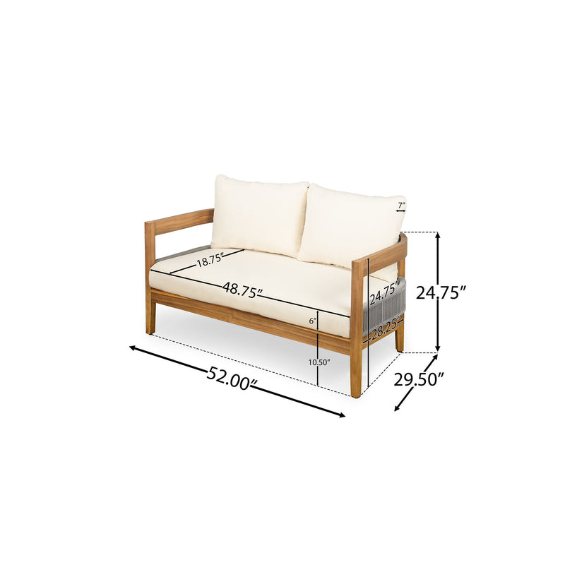 Porto - Outdoor Loveseat & Table - Beige / Teak