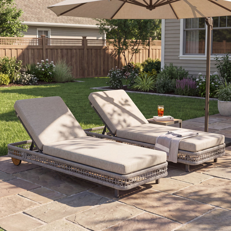 Outdoor Chaise Lounge & Wheels, 5 Position Adjustable Backrest