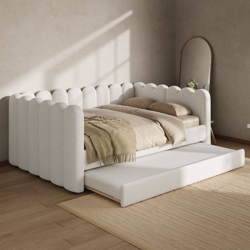 Upholstered Daybed With Curved Ribbed Panel Design