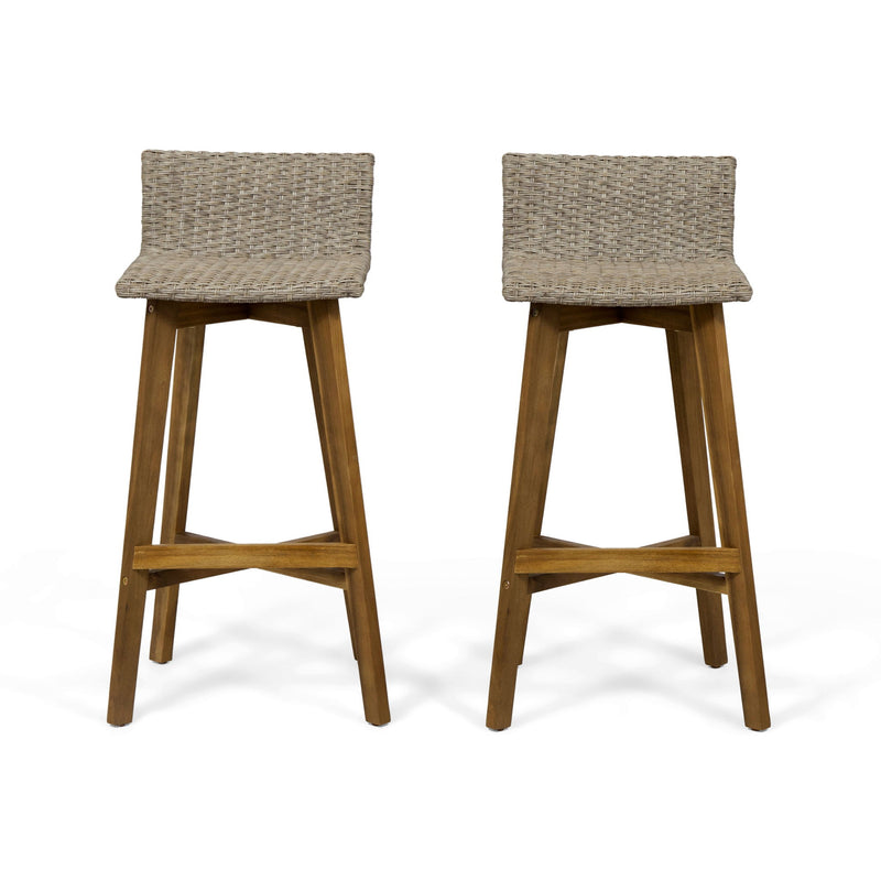 Equinox - Outdoor Barstool With Rattan Wicker Top And X Stretcher Frame (Set of 2)