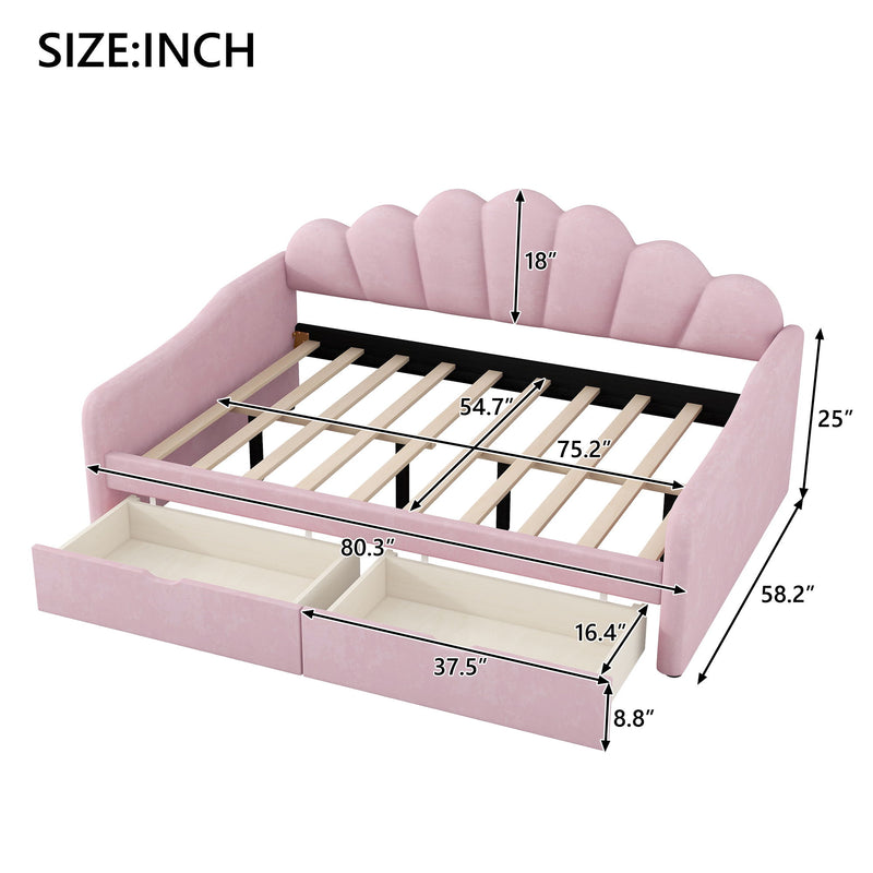 Upholstery Daybed Frame With Shell Shaped Backrest