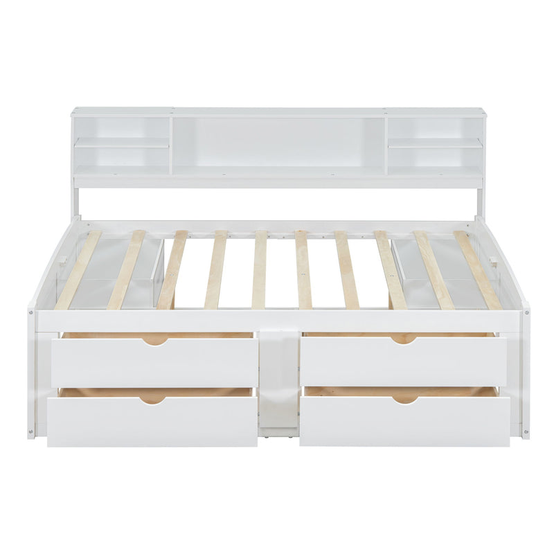 Daybed With 2 Bedside Cabinets, Upper Shelves And 4 Drawers