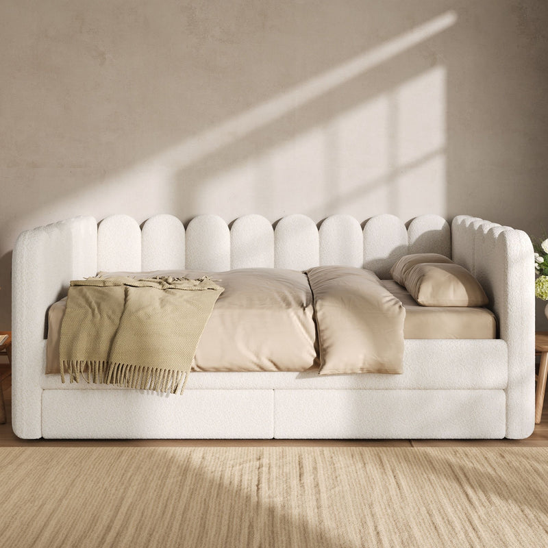 Upholstered Daybed With Curved Ribbed Panel Design