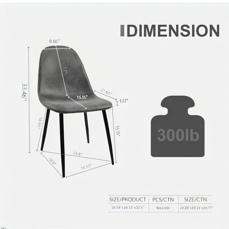 Modern Accent Dining Chairs Upholstered Seat, Metal Legs (Set of 4)