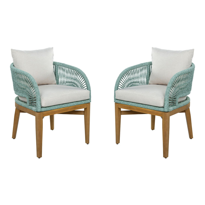 Outdoor Dining Chairs (Set of 2) - Beige / Green / Teak