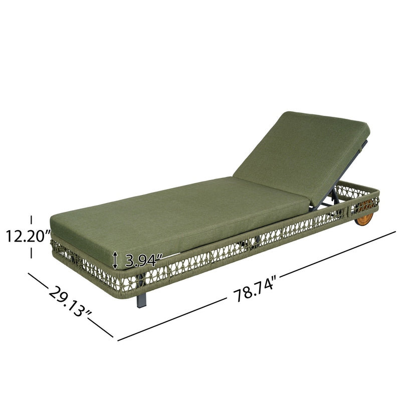 Outdoor Chaise Lounge With Wheels, 5 Position Adjustable Backrest