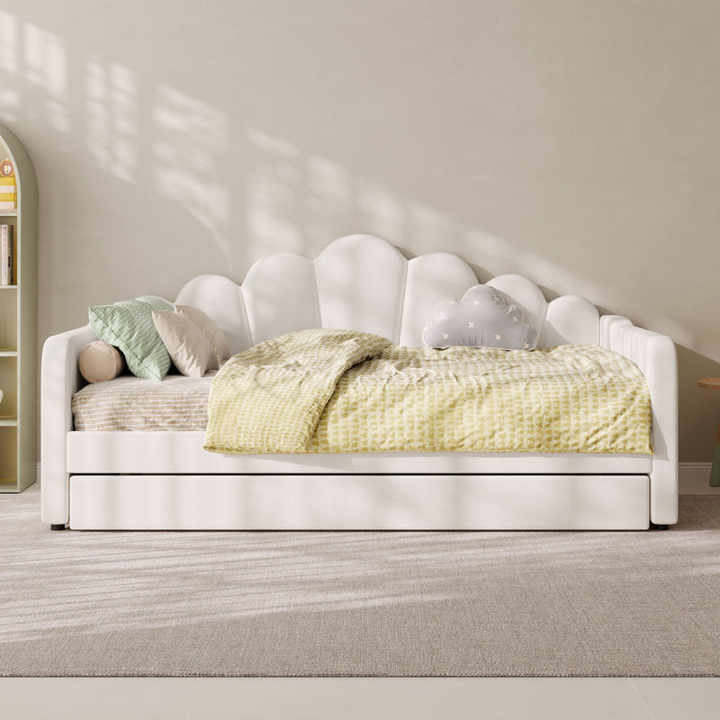 Shell Shaped Upholstered Daybed Frame With Slats