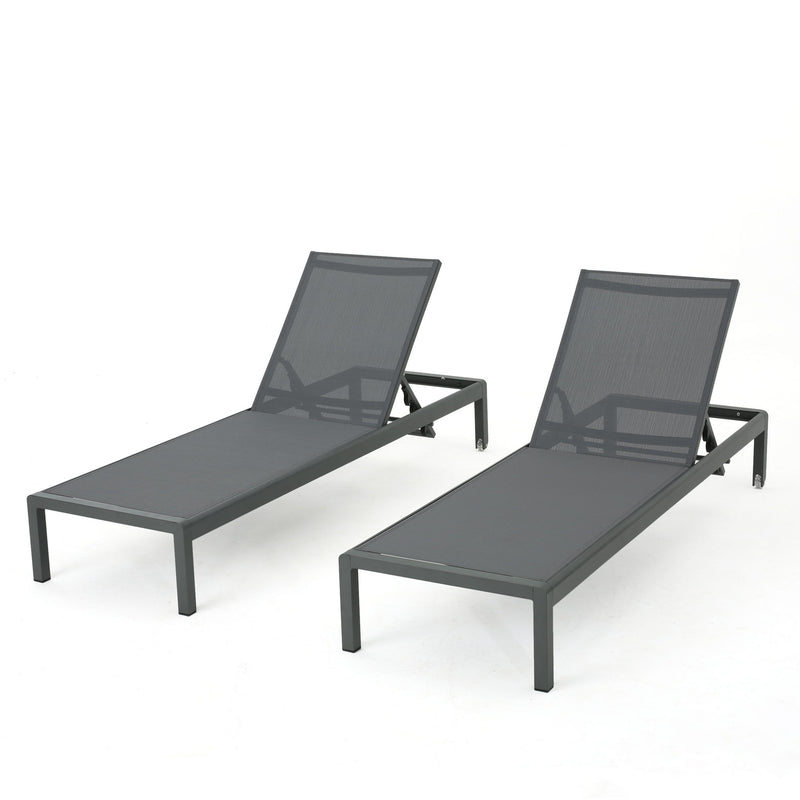 Outdoor Chaise Lounge, Patio Chaises With 5‑Position Adjustable Backrest & Wheels (Set of 2) - Dark Gray / Gray
