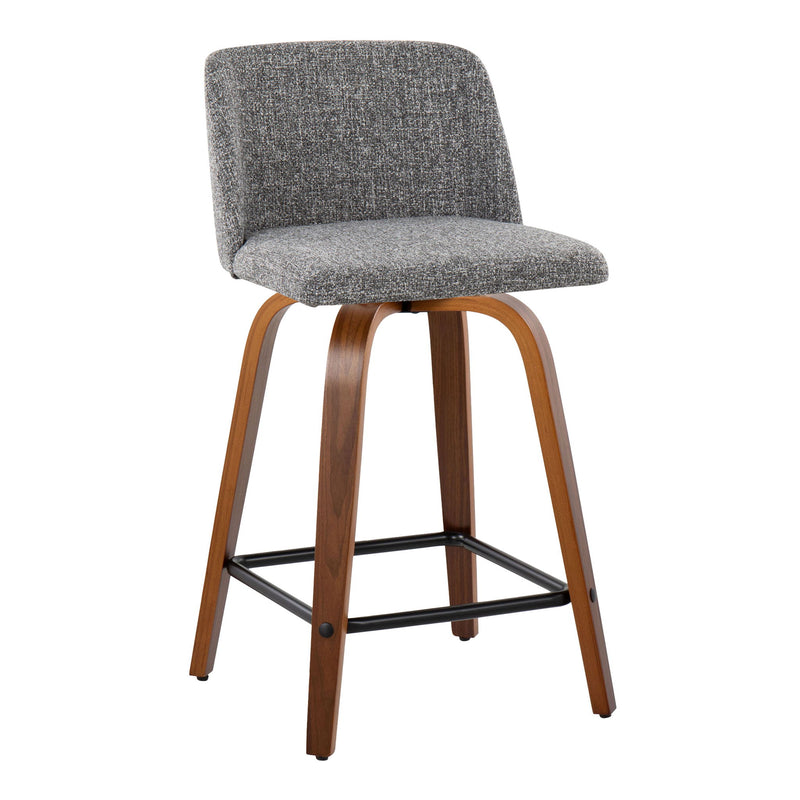 Toriano - Mid Century Modern Fixed Height Counter Stool With Swivel With Square Footrest (Set of 2)