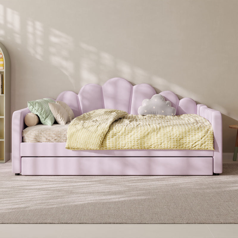 Shell Shaped Upholstered Daybed Frame With Slats