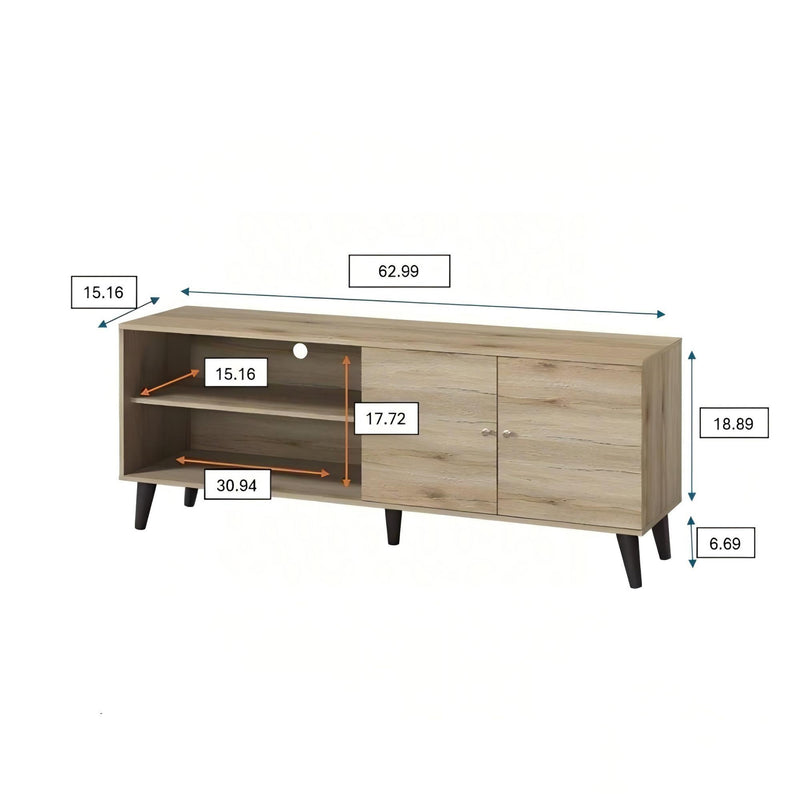 Amidon - TV Stand, With 2 Storage Shelves And 1 Cabinet