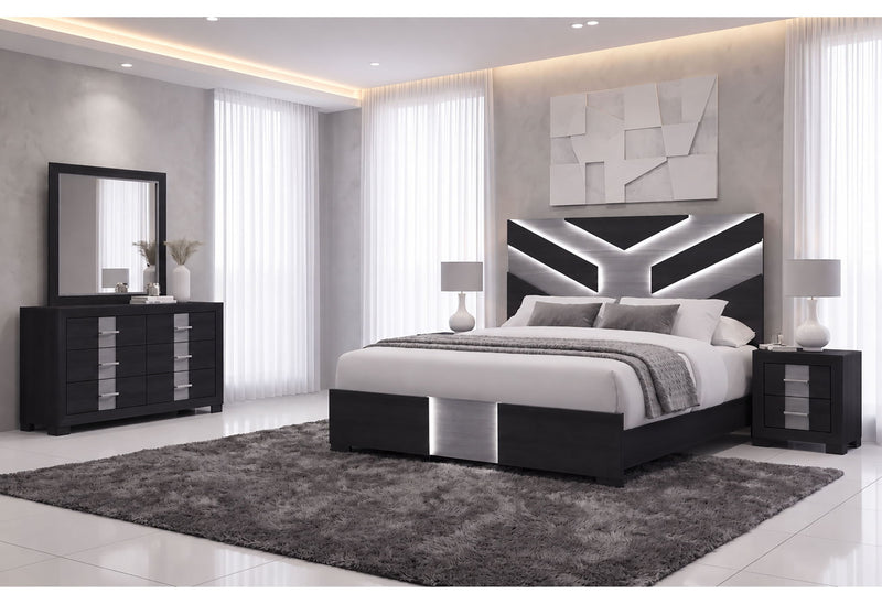 Optimus - Queen Bed With LED - Black