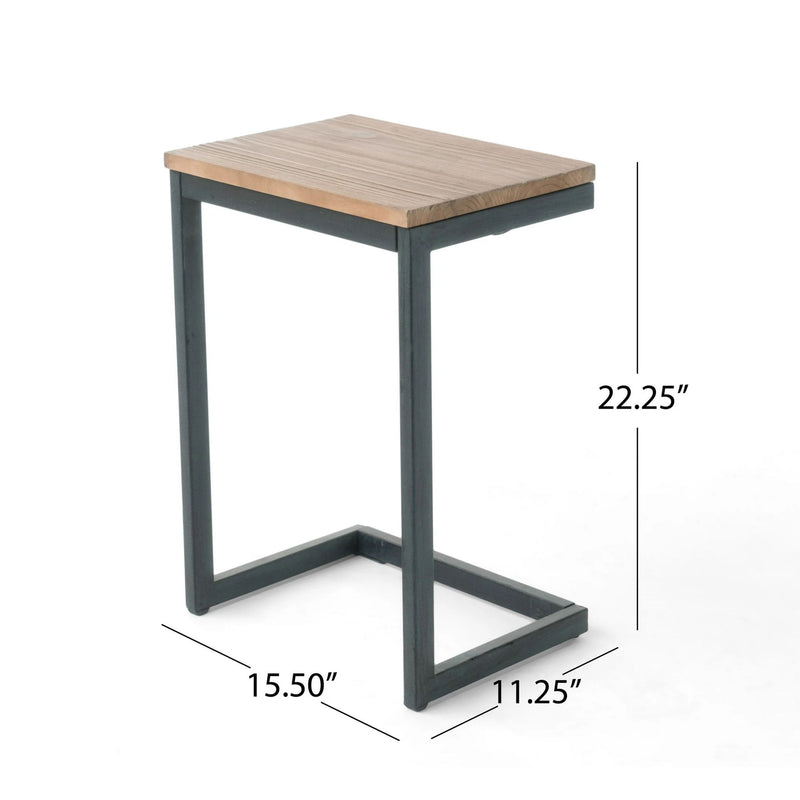 C Shaped End Table With Iron Base And Fir Wood To