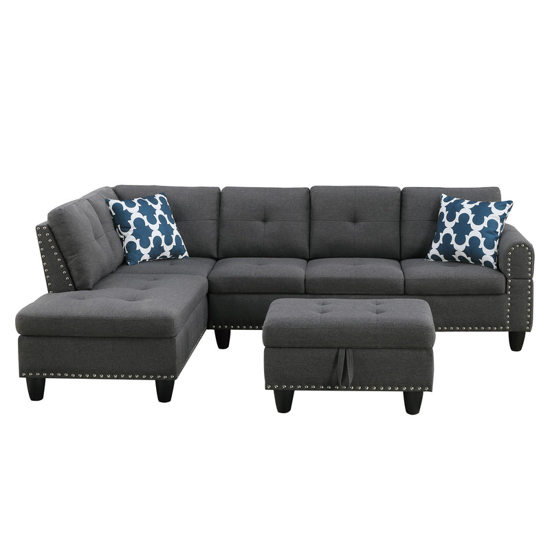 Alger - Left Hand Facing Sofa & Chaise With Ottoman - Dark Gray