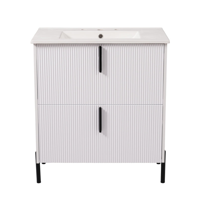Bathroom Vanity With Ceramic Sink, Fluted Design