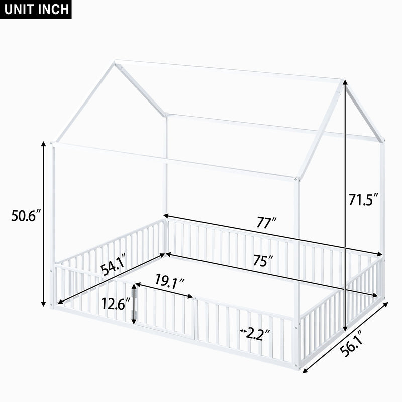 Metal House Bed With Fence And Door
