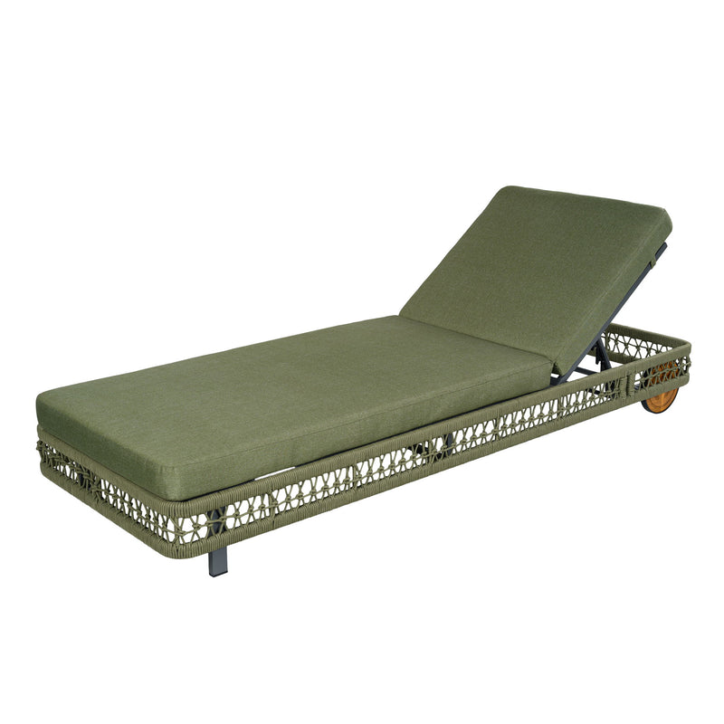 Outdoor Chaise Lounge With Wheels, 5 Position Adjustable Backrest