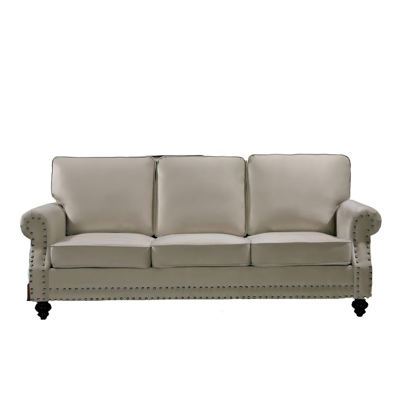 3 Seater Sofa With Nailhead Trim And Turned Legs For Living Room