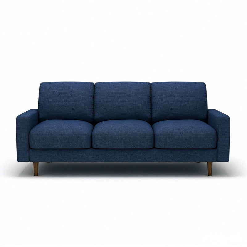 3 Seater Sofa With Loose Back Cushions And Accent Pillows For Living Room - Dark Blue