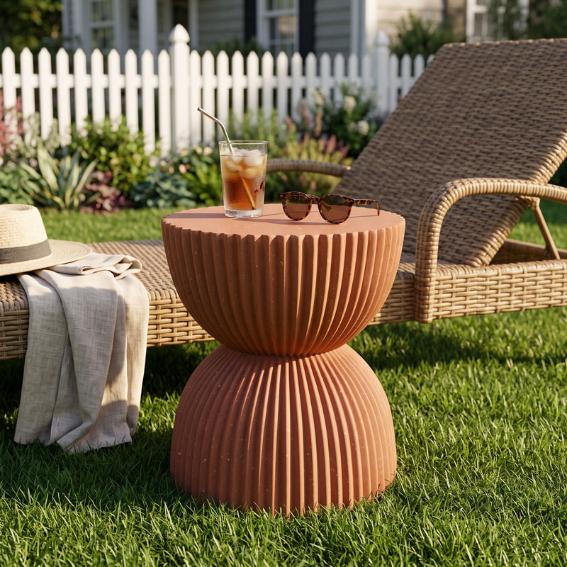 Side Table With Speckled Ribbed Texture