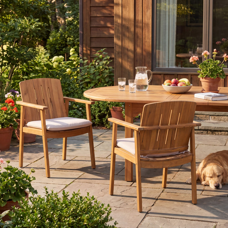 Outdoor Dining Chairs (Set of 2) - Beige / Teak