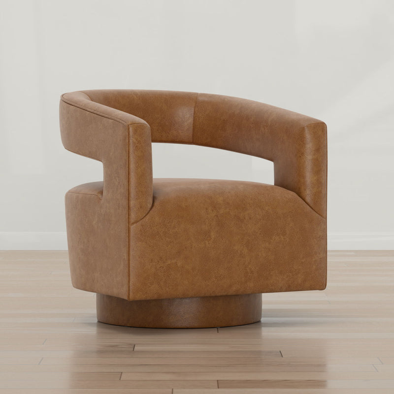 Swivel Accent Chair With Geometric Backrest