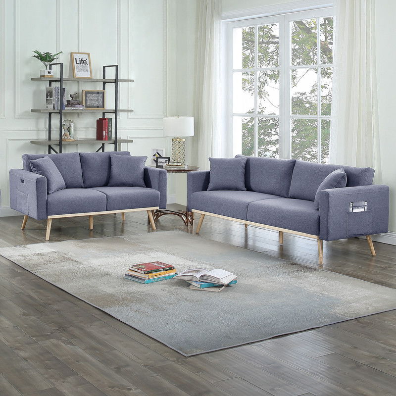 Easton - Fabric Living Room Set With USB Charging Ports Pockets And Pillows (Set of 2)