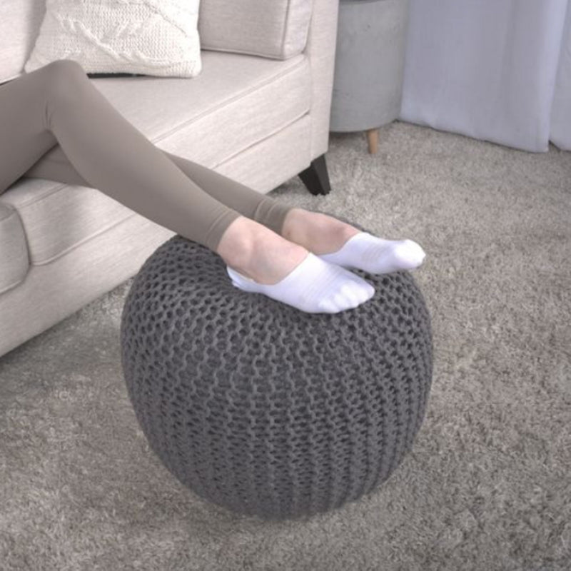 Bordeaux - Knitted Round Pouf, Versatile Ottoman And Floor Cushion