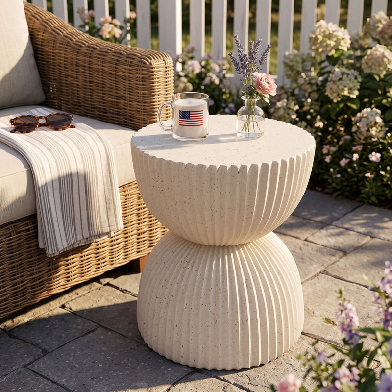 Side Table With Speckled Ribbed Texture