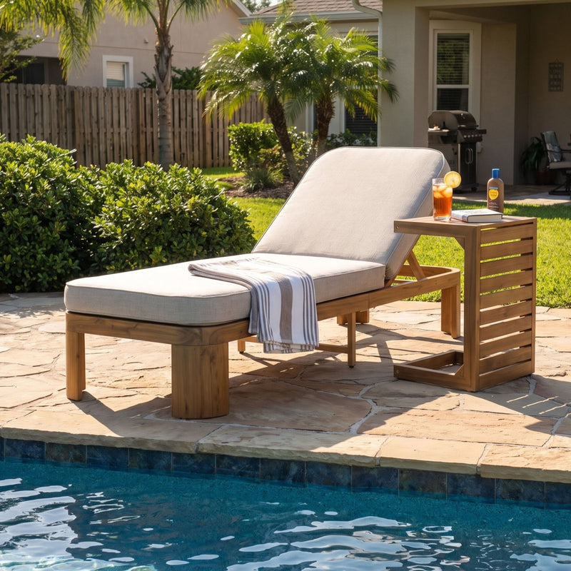 Outdoor Chaise Lounge Set With Side Table, 5 Position Adjustable Patio Recliner