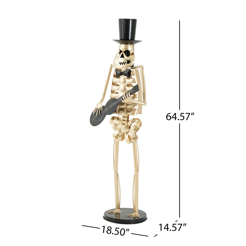 Skeleton Musician Statue, For Halloween Indoor Outdoor Party Display - Gold