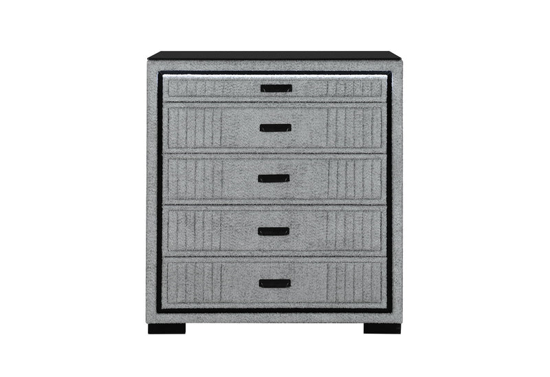 Isabella - 5 Piece Queen Bedroom Set (Queen Bed Group With LED, TV Lift, Bluetooth Speaker And Firpeplace Crystal) - Gray