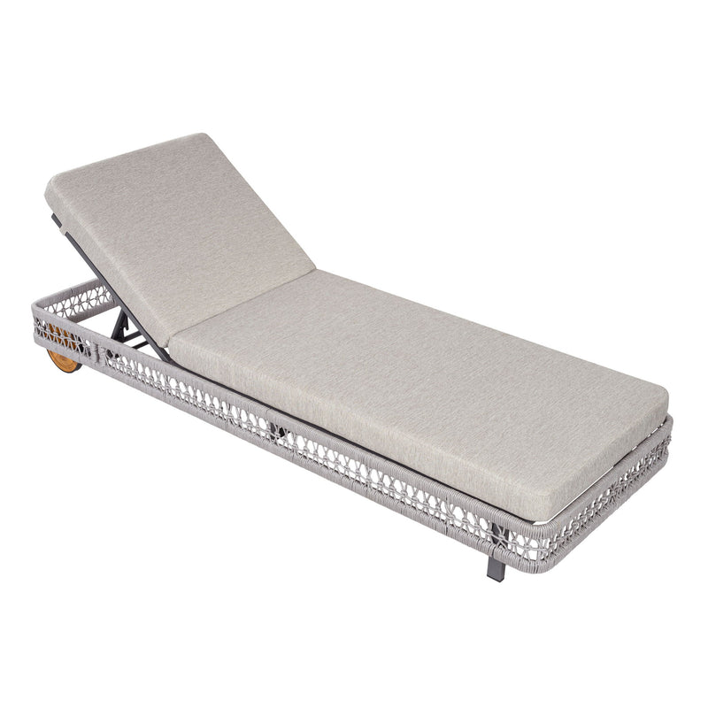Outdoor Chaise Lounge With Wheels, 5 Position Adjustable Backrest