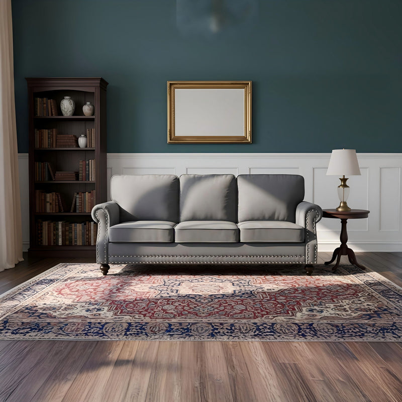 3 Seater Sofa With Nailhead Trim And Turned Legs For Living Room