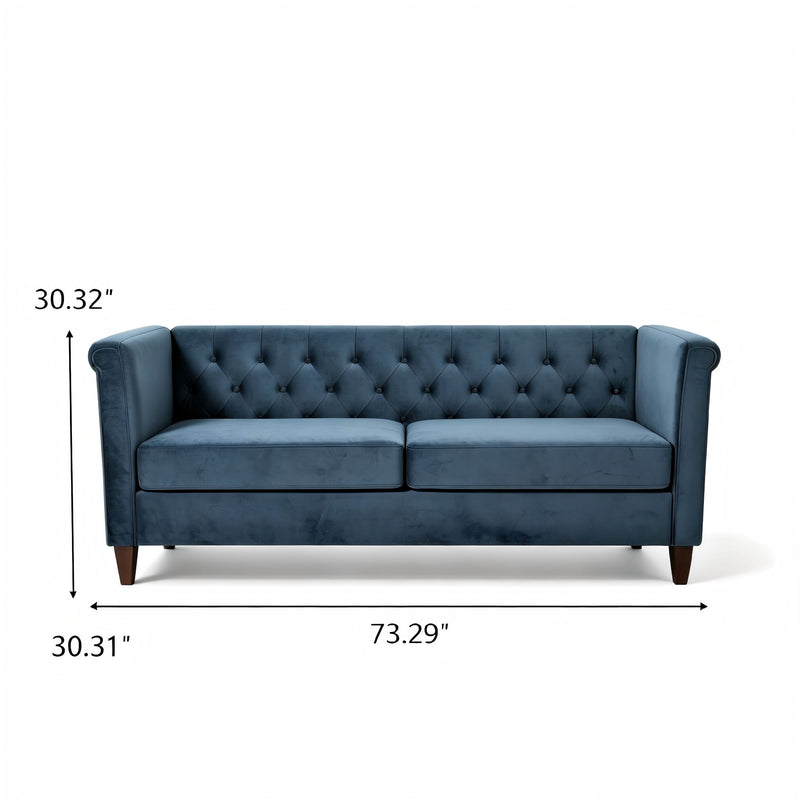 Button Tufted 3 Seater Sofa, Upholstered Couch For Living Room - Navy Blue