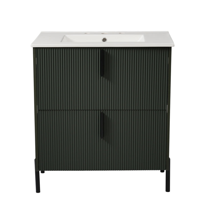 Bathroom Vanity With Ceramic Sink, Fluted Design