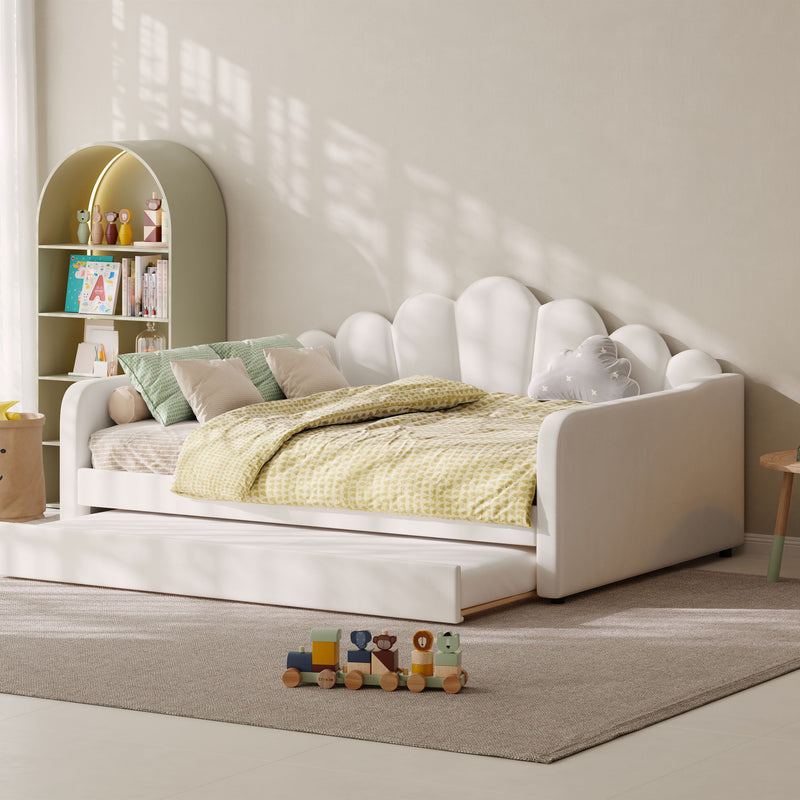 Shell Shaped Upholstered Daybed Frame With Slats