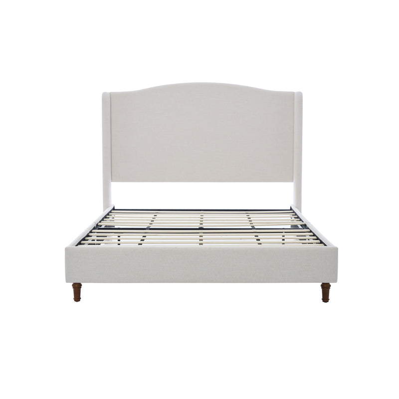 Hannah - Upholstered Wingback Bed Size / Tall Headboard Upholstered King Bed / Premium Textured Look / Minimalist Designs / No Box Spring Needed