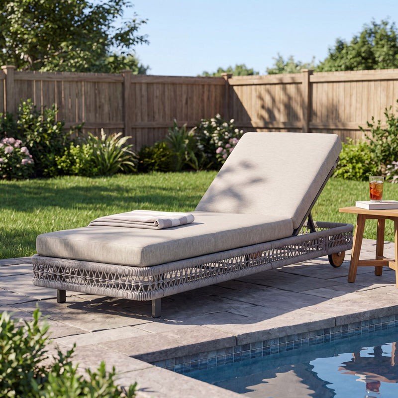 Outdoor Chaise Lounge With Wheels, 5 Position Adjustable Backrest