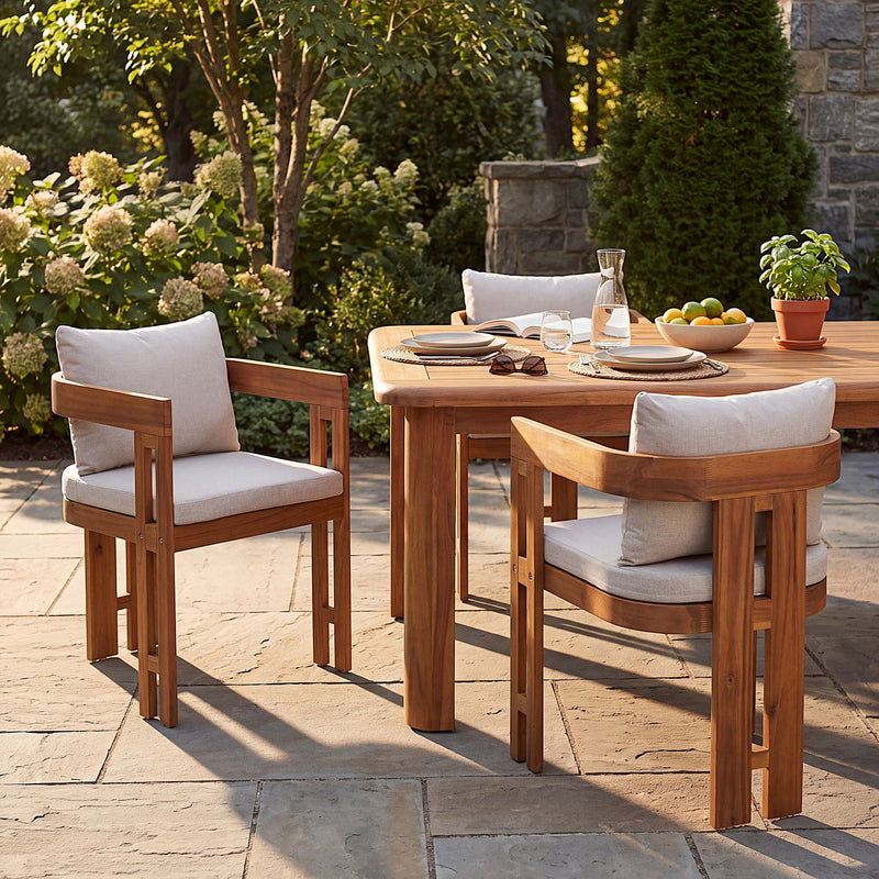Outdoor Dining Patio Arm Chairs (Set of 2) - Beige / Teak