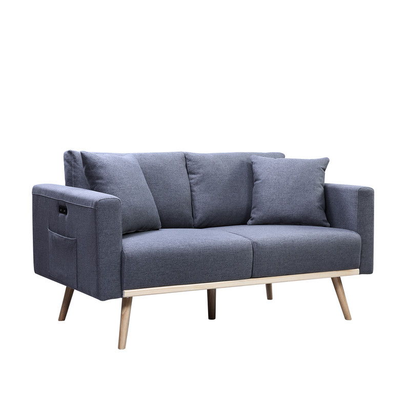Easton - Fabric Loveseat With USB Charging Ports Pockets And Pillows