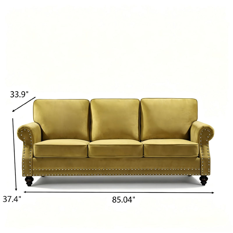 3 Seater Sofa With Nailhead Trim And Turned Legs For Living Room
