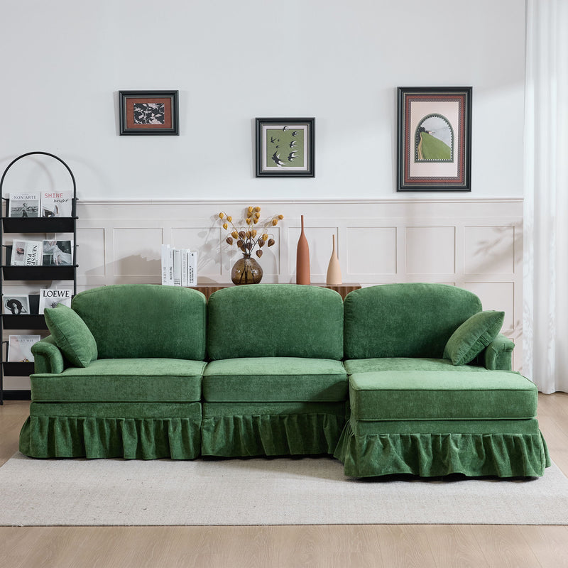 Cloud Sofa With Removable Ruffled Skirt With Ottoman And Flared Arms