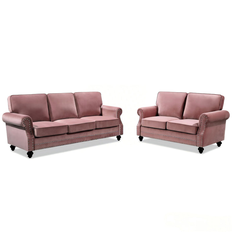 3 Seater Sofa With Nailhead Trim And Turned Legs For Living Room